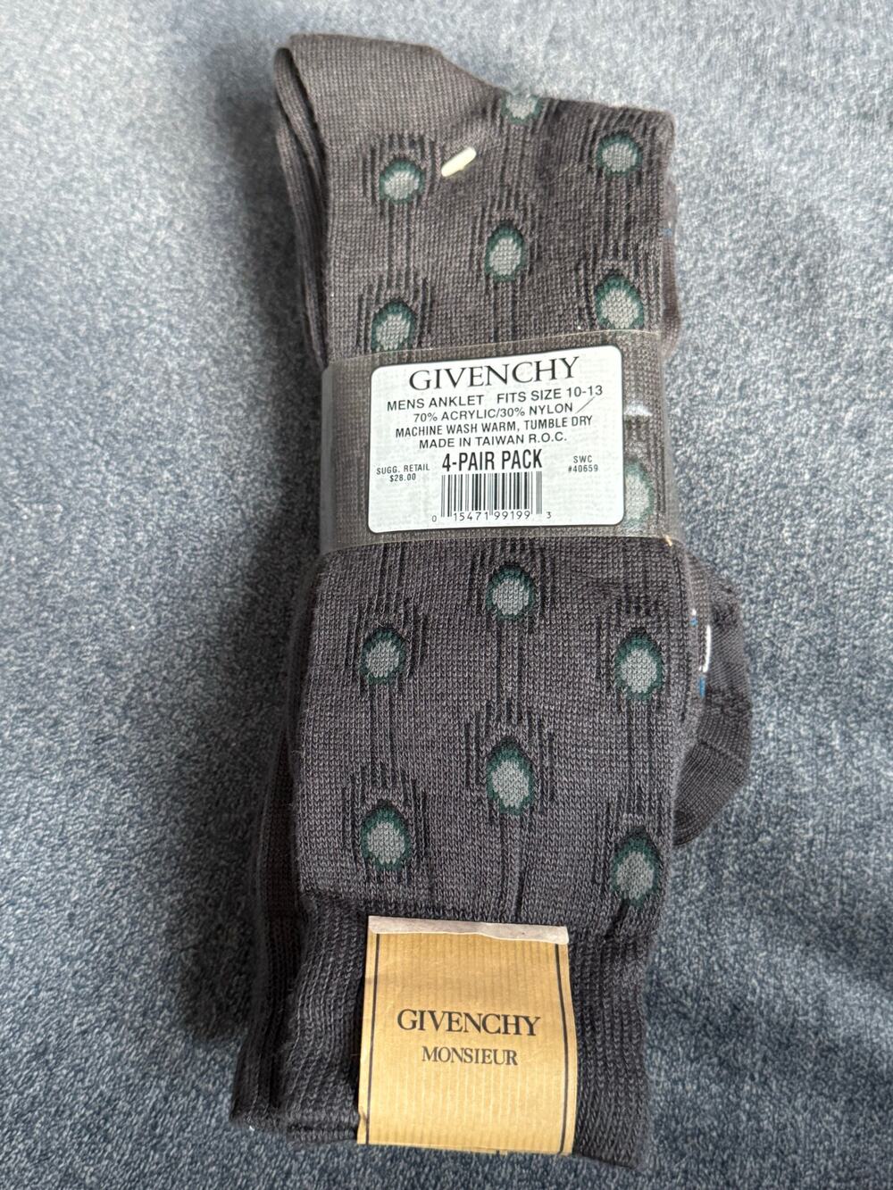 Vintage Givenchy Monsieur men's gray socks black set of 4 NEW size 10-13